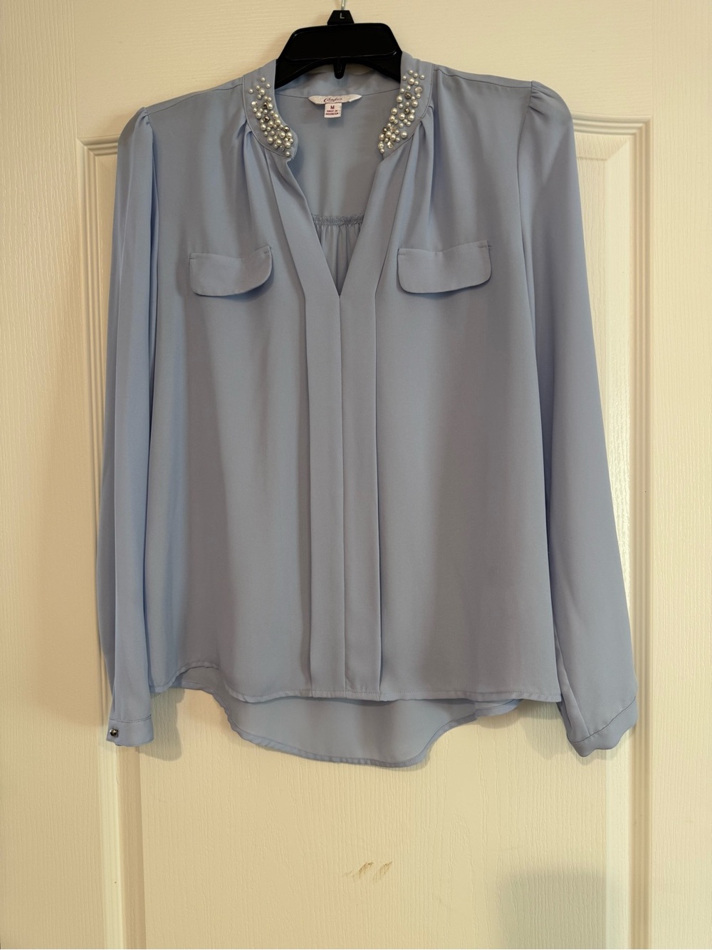 Candie's Light Blue Pearl Collar Long Sleeve Blouse